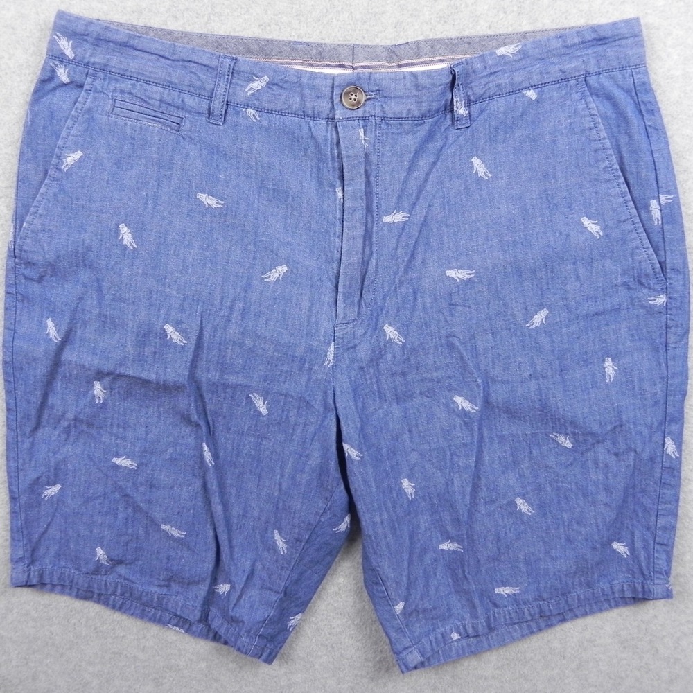 Johnnie-O Shorts Mens 36 9" Inseam Chino Casual Flat Front Blue Hula Girl Print